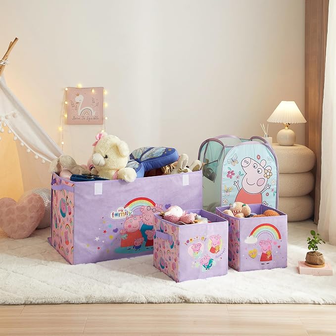 Idea Nuova Storage Cubes for Kids,2 Pack Collapsible Fabric Bins with Handles, Organizer Boxes with Handles for Bedroom,Playroom & Nursery,Peppa Pig
