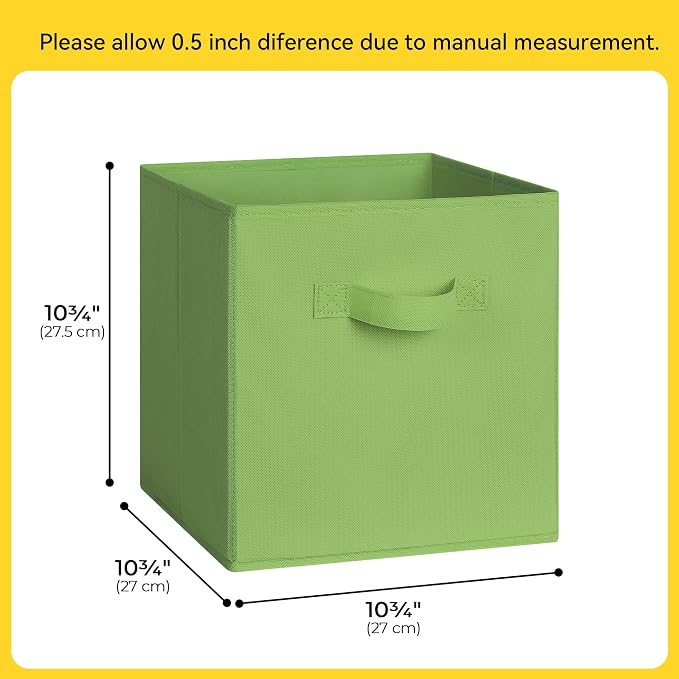 Cupic Cupid 11 Inch Storage Cube, Fabric Cube Storage Bin with Handles, Storage Cube Organizer for Clothes and Toys, Collapsible Cube Bins for Closet, Shelves, Nursery, 6-Pack, Green