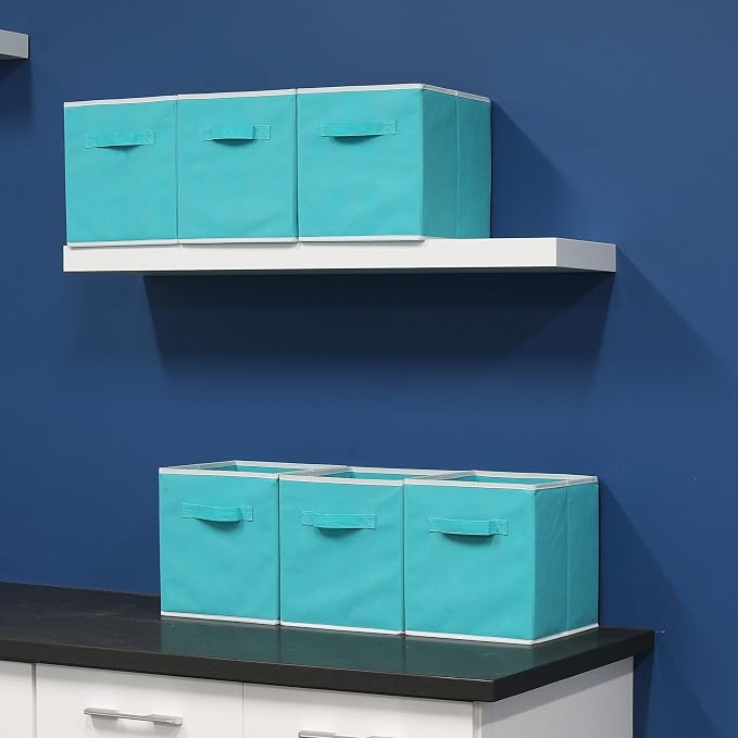 Simple Houseware Foldable Cube Storage Bins, 11-Inch Turquoise, 6-Pack Fabric Cubes Organizer for Closet or Shelves