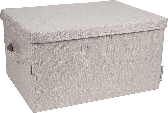 Bigso Box of Sweden Soft Foldable Polyester Storage Box with Lid & Handles for Closets and Rooms - Collapsible Organizer for Clothes and More - 13.4in x 17.7in x 9.8in - Large - Beige