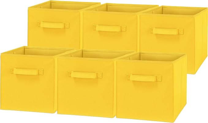 Simple Houseware Foldable Cube Storage Bins, 11-Inch Yellow, 6-Pack Fabric Cubes Organizer for Closet or Shelves