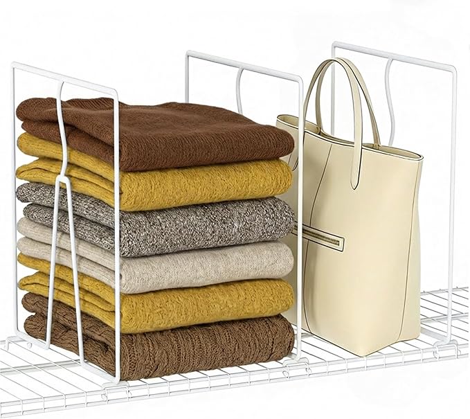 SortNStore Wire Shelf Dividers for Closet: 12-inch Tall 12-inch Deep 6 Pack Wire Rack Accessories - Adjustable Purse Organizer for Clothes Handbags - Metal Linen Closet Pantry Separators