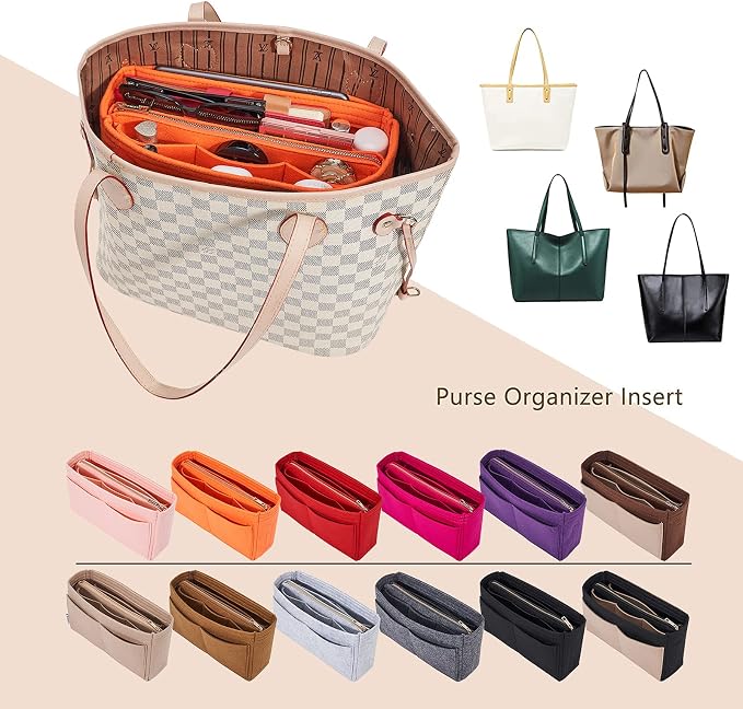 Vercord Felt Organizer Insert For Purse Handbag Tote Bag In Bag Inside Shaper Divider Neo Orange Slender Medium