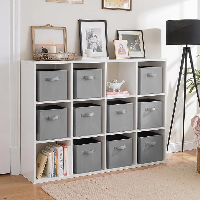 Cupic Cupid 11x11 Storage Cubes, 10 Pack Open Storage Bins with Handles, Storage Cube Organizer for Clothes and Toys, Collapsible Cube Bins for Closet, Shelves, Offices, Gray