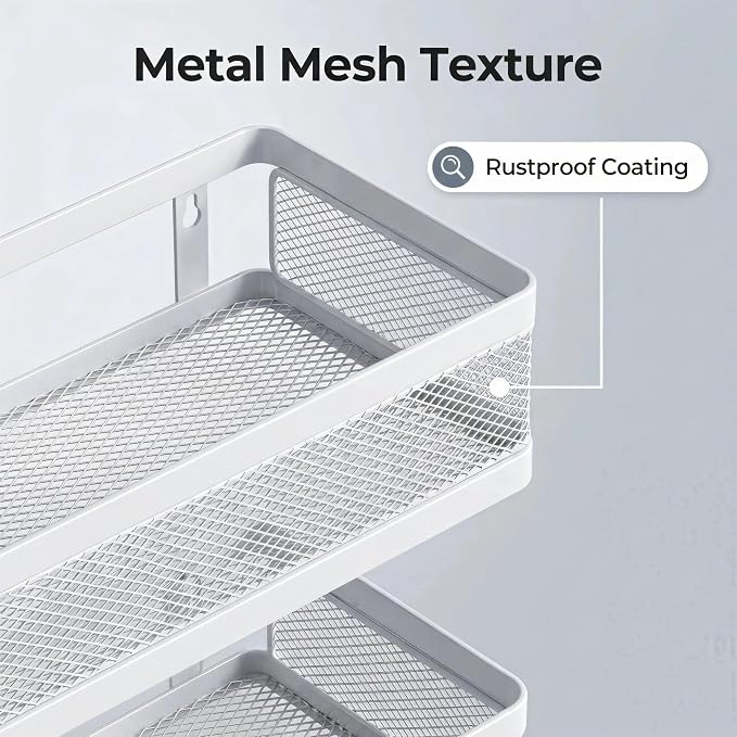 PUSDON 5-in-1 Wide Wall Mount Wrapped Mesh Kitchen Organizer & Shower Caddy Kit, with Paper Towel Holder, Utensil Holder, Soap Dish, Heavy Duty 50LBS - White, Netting