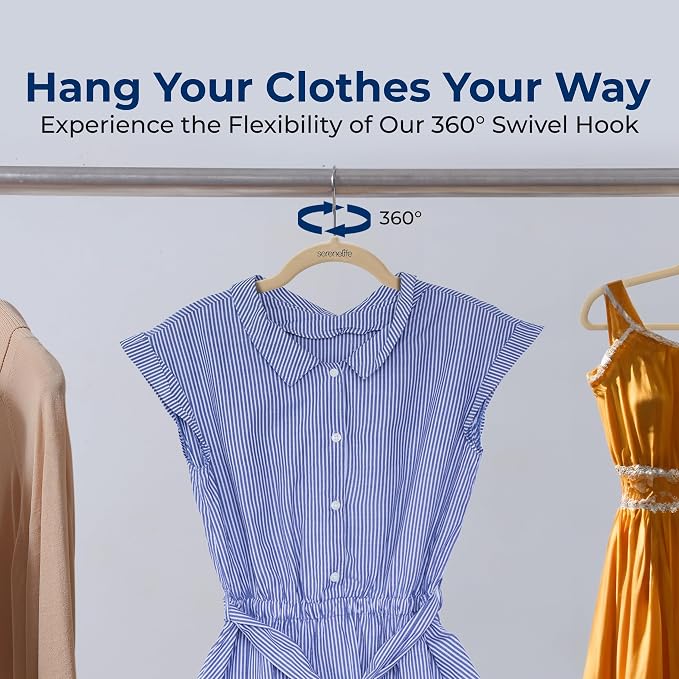 SereneLife Velvet Hangers – 10 Pack, Slim & Space Saving for Closets | Soft velvet grip prevents slipping on silk, satin & knitwear – 360° swivel hook fits all standard closet rods