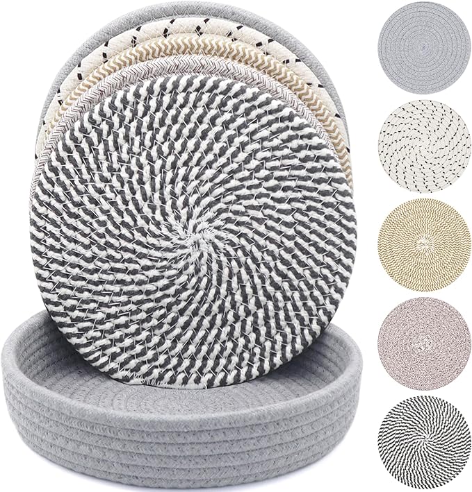 10 Inch Trivets for Hot Dishes, Hot Pots and Pans, 5 Pcs | Comes with Storage Basket, Extra Large Thick Heat Resistant, Large Coaster, Hot Pads, Pot Holders for Countertop