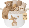 Bunny Storage Basket for Nursery – Large 15"x11" Cotton Rope Bin with Soft Embroidered Bunny Patch – Toy Organizer, Baby Laundry Hamper, Blanket & Diaper Holder – Foldable, Washable & Baby-Safe