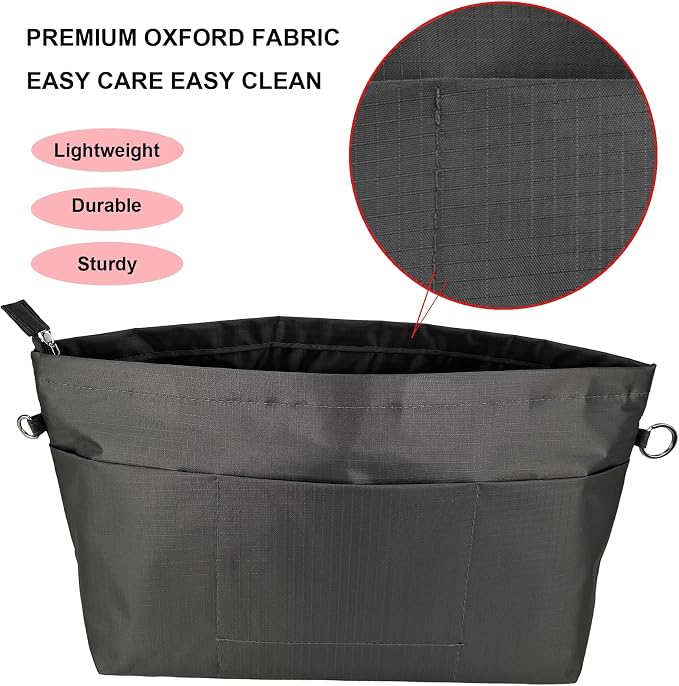 Handbag Tote Purse Organizer Insert, X Large, Dark Grey | Bag Divider Liner Shaper Separator in Bag with Zipper, 11 Pockets Compartments