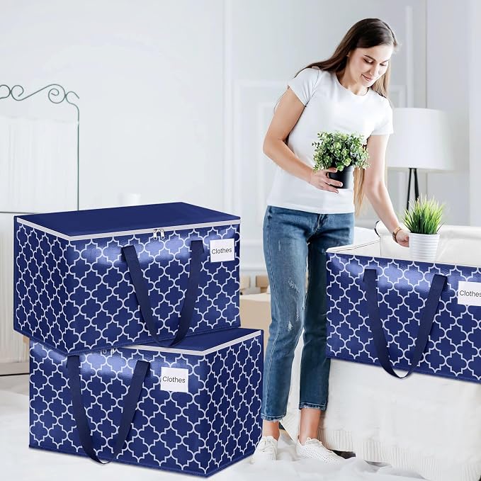 Fabspace Moving Bags, Extra Large Moving Supplies, Heavy Duty Storage Bags, Packing Bags with Reinforced Zippers & Handles, Collapsible Packing Boxes, Storage Totes for Moving, Packing, 100L, 4 Packs