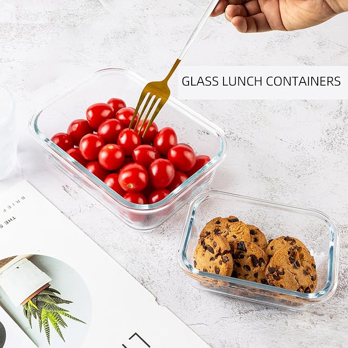 16Pack Glass Meal Prep Containers 8 Bowls with 8 Airtight Mint Lids 2 Sizes | Borosilicate glass food storage set for lunch, leftovers & portion control — microwave/freezer/dishwasher safe, leak-proof