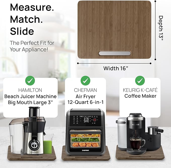 Ibyx Elegant Appliance Slider - Sliding Tray for Coffee Maker & Heavy Kitchen Appliances, Easy Slide, Made of Premium Bamboo, Space-Saving Kitchen Organizer, 40 lb Capacity, Brown - 16 x 13 Inch