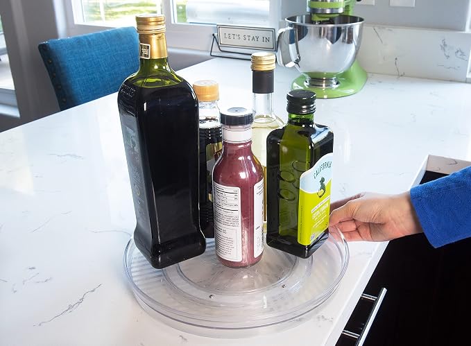 Kitchen Spaces Large Lazy Susan Turntable Organizer, Easy Reach Deep Cabinet Shelf Storage for Kitchen and Pantry Items, Great for Under the Sink, Clear and Sturdy with Full Spin