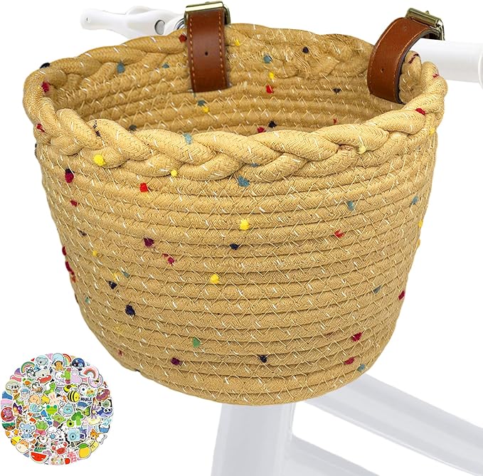 Kids Bike Basket for Girls, Front Bicycle Basket, Easy-Install Adjustable Straps for Balance Bikes Scooters