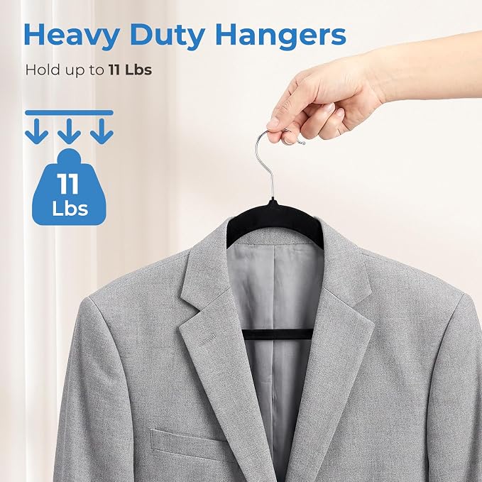Smartor Black Velvet Hangers 120 Pack, Non-Slip Space-Saving Clothes Hanger | Premium Slim Felt Hanger for Closet Organizers and Storage, Heavy Duty Hanger with Shoulder Notches and 360° Hooks for Coats