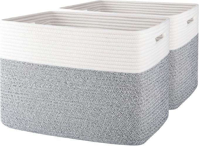OIAHOMY Storage baskets for Shelf, Toy Storage Basket, Collapsible Storage Bins, Blanket Basket Living Room, Closet Storage for Bedroom, 16.5 x 13 x 12 Inches-Pack of 2-Grey