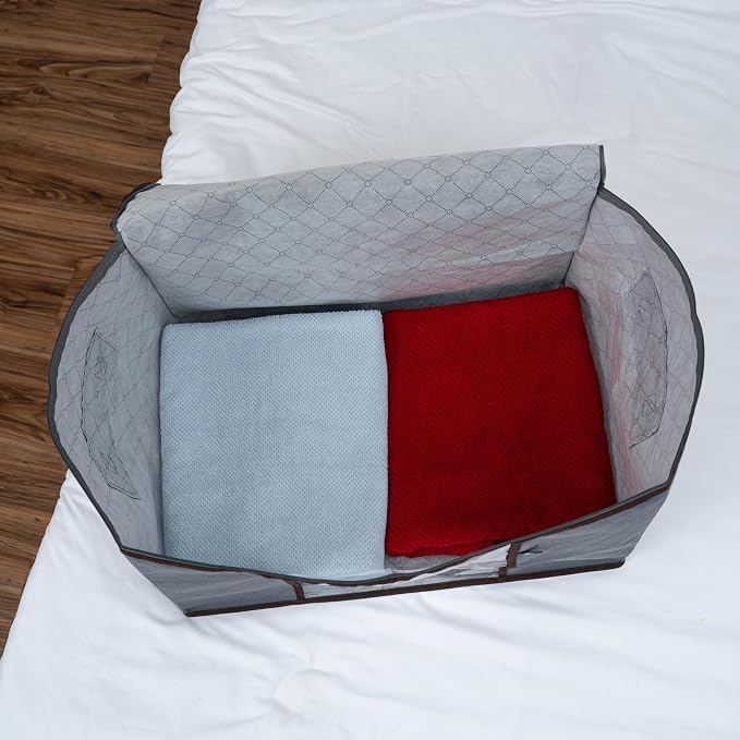 VENO 3 Pack Oversize Clothes Storage Bag Organizer with Reinforced Handle, Thick Container Bins for Blankets, Comforters, Bedding, Foldable with Sturdy Zipper, Clear Window, Grey, Reusable (34 Gallon)