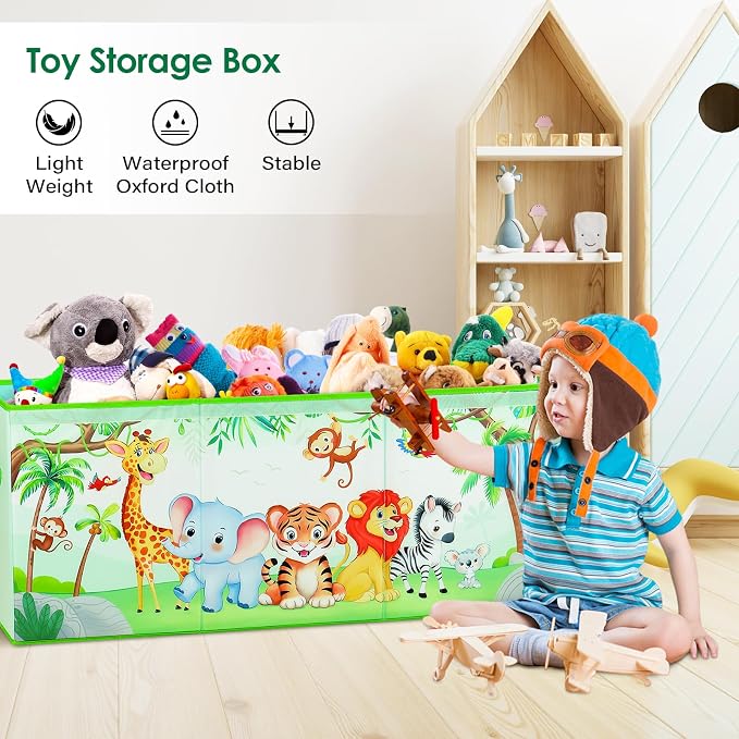 Large Toy Box Chest Organizer with Flip Lid for Kids, Collapsible Oxford Toy Storage Box with Handles for Boys Girls, Sturdy Waterproof Storage Organizer for Bedroom Playroom Nursery, 37.7×12.5×15.7''