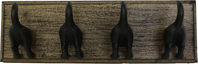 Lulu Decor, Cast Iron Dog Tail Hooks 4 Hooks on a Wood