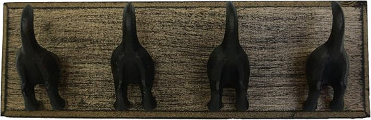Lulu Decor, Cast Iron Dog Tail Hooks 4 Hooks on a Wood