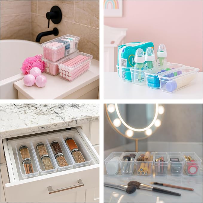 Best Kept 6 Bin Pack, Long Home Organizer Storage Boxes with Lids, Translucent Clear