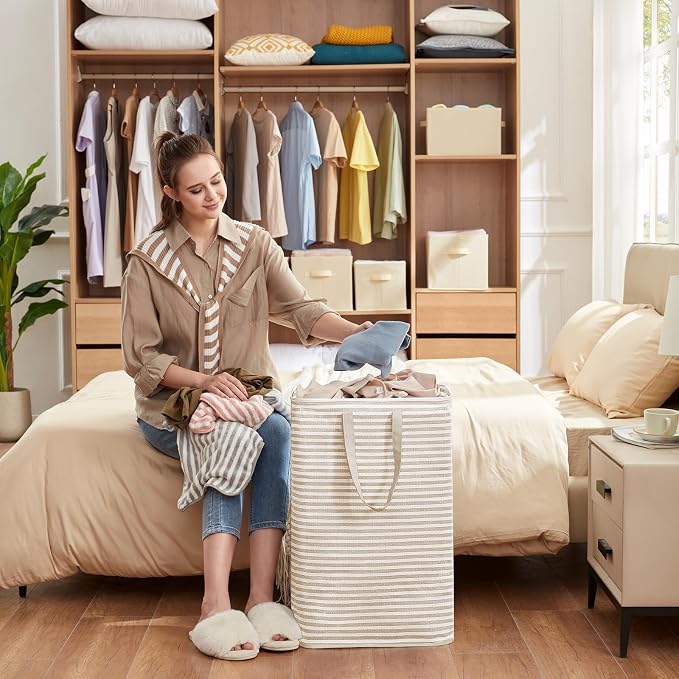 Lifewit 3 Pack Laundry Basket 80L Each, Collapsible Clothes Hamper with Reinforced Handles, Freestanding Waterproof Design for Bedroom and Laundry Room, Beige 240L Total