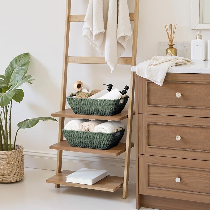 StorageWorks Large Wicker Storage Basket for Organizing with Wooden Handles, Toilet Paper Baskets for Shelf, Sage Green, 2-Pack