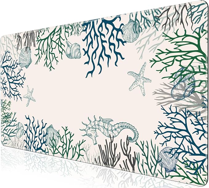 L-SPOUTTO Cute Desk Mat for Keyboard and Mouse, XXL Coral Large Mouse Pad | Non-Slip Keyboard Pad Waterproof Desktop Mat for Laptop Computer Work Game Home Office-Ocean Coral