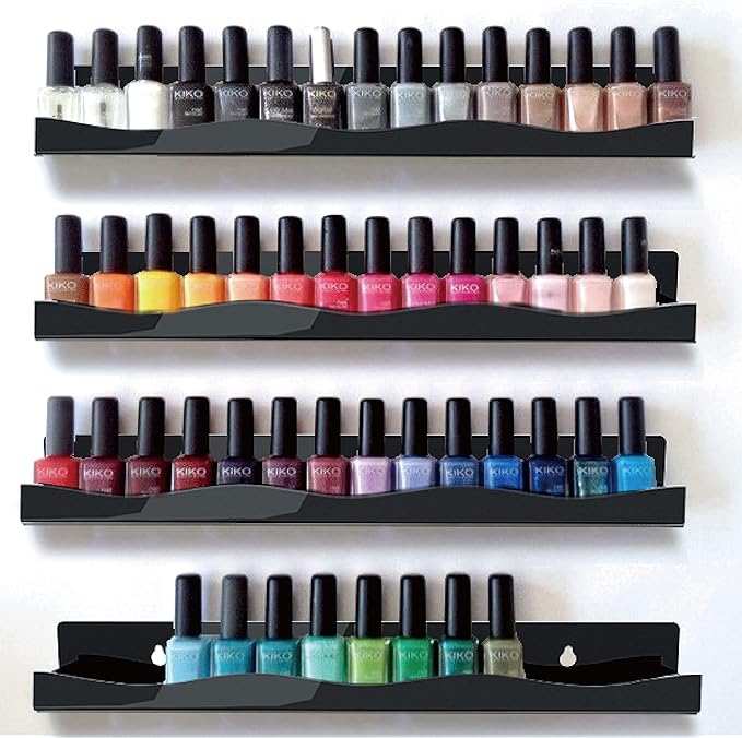 YMVV 15" Nail Polish Rack Wall Mounted Shelf,6 Pack Black Acrylic Organizer Supplies for Nail Techs,Great Display for Salons Retailers