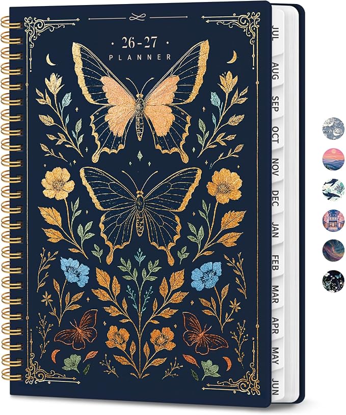 Planner 2026-2027, Hardcover Monthly and Weekly Academic Planner July 2026 - June 2027, Teacher and Student Calendar Agenda Book with Tabs, A4 (8.5" x 11"), Ideal for School and Office, Golden Butterfly