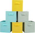 Stero Fabric Storage Bins 6 Pack Fun Colored Durable Storage Cubes with Fabric Handles Foldable Cube Baskets for Home, Kids Room, Closet and Toys Organization Cyan, Green, Yellow