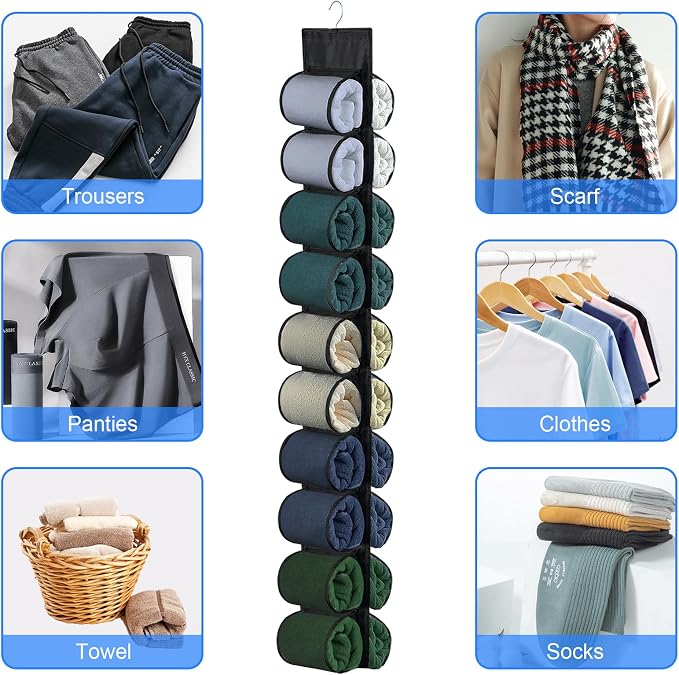 20-Pocket Hanging Legging Organizer for Closet Storage (Black) | Hang on closet rod, behind door, leggings, jeans, scarves neatly. Space-saving design for bedroom, dorm