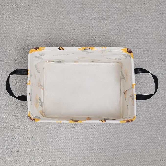 Rectangular Collapsible Sunflower Storage Basket Nursery Organizer | Storage Bin Foldable Canvas with Handles for Organizing Home Kitchen Children Toys Office Closet Shelf Baskets