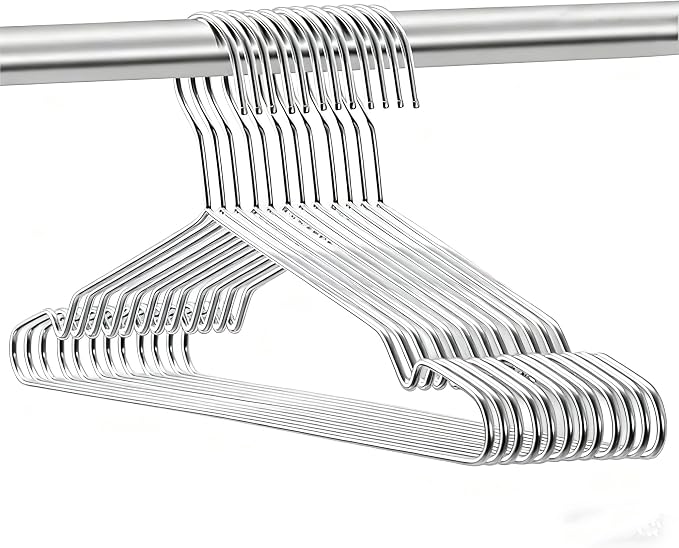 Seropy Coat Hangers Clothes 10 Pack Wire Hangers Heavy Duty Stainless Steel Hangers with Non Slip Grooves, 16.5 Inch Ultra Thin Metal Hangers Space Saving Clothing Hanger