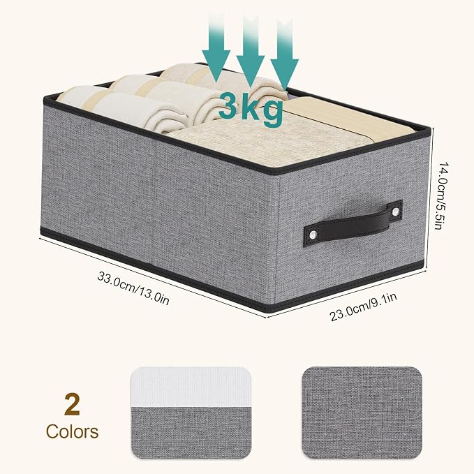 Storage Baskets with Handles,13×9.1×5.5 In,Gray Boxes,4Pack | Storage Bins for Shelves,Foldable Clothing Drawer Organizer,Closet Containers for Home,Office,Large Fabric Cubes