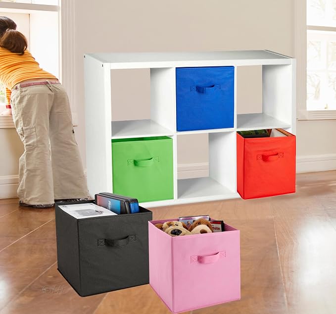 Handy Laundry 6-Pack Foldable Cube Storage Bins – Decorative Collapsible Organizer for Shelves, Closets, Underbed, Clothes, or Kids’ Toys (Pink)