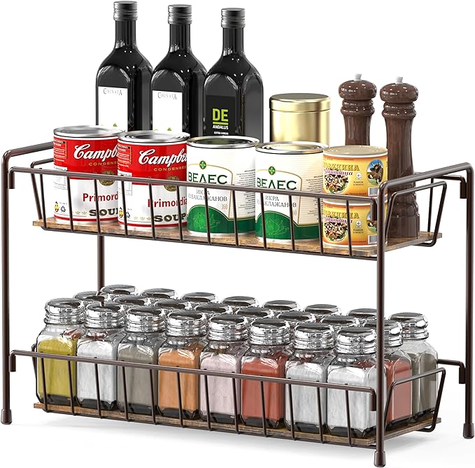 Simple Houseware 2-Tier Countertop Spice Rack Organizer, Bronze | for Kitchen, Pantry Storage Shelf
