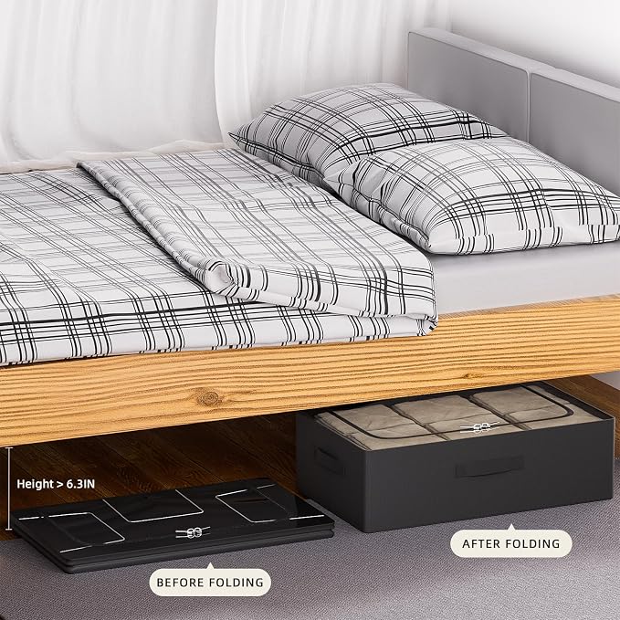 CYhom Under Bed Storage Bins Frame Storage Box Oxford Fabric Sturdy Underbed Container Foldable Stackable Large Capacity Clothes Organizer