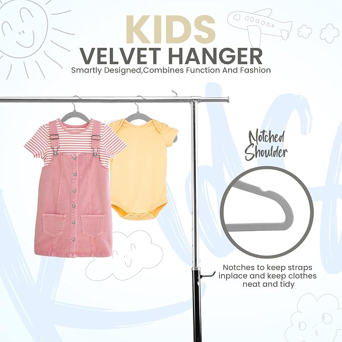 Utopia Home Kids Velvet Hanger 50 Pack – 11" Premium Baby Hangers - Grey | Premium Non-Slip Baby Hangers for Baby and Toddlers, Durable Ultra-Slim Space-Saving Closet Organizers
