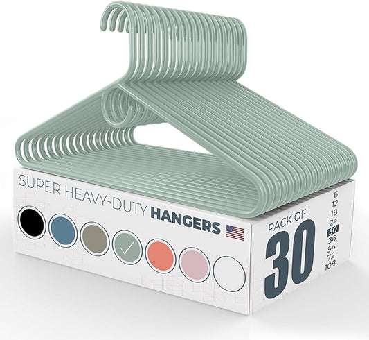 Super Heavy Duty Clothes Hangers 30 Pack – Made in the USA - 10lb Capacity, Thick Plastic Hangers for Pants, Coats, Jackets, Jeans and Adult Clothing – Mint