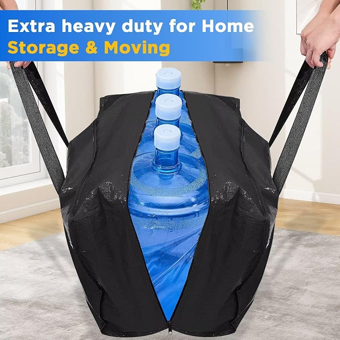 BETU 6 Pack Moving Bags Moving Storage College Dorm Camping Packing Travel PE Heavy Duty, Sturdy Handle, Zipper Large Storage Tote Bag Moving Boxes Box Alternative - Black 29L x 14W x 13H