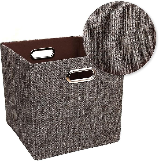 Posprica Storage Bins Cube Containers Boxes,Thick and Heavy Duty Fabric Drawers, 11×11 inch- Set of 4,Brown