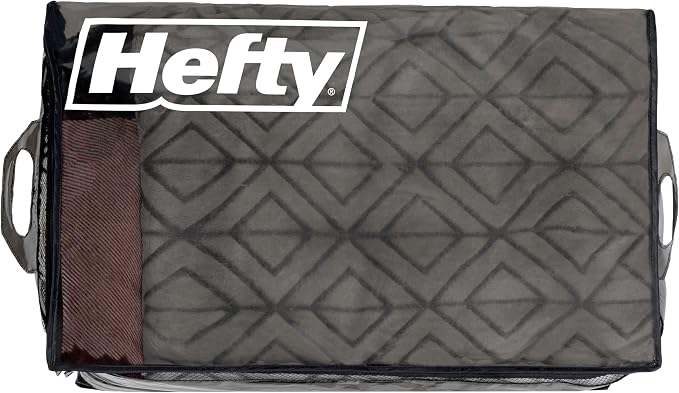 Hefty Storage Bags Extra Large Double Zipper Backpack, Heavy Duty Water Resistant Moving Totes with Shoulder Straps, Foldable Reusable Packing Organizers, 2 Pack (X-Large Black)
