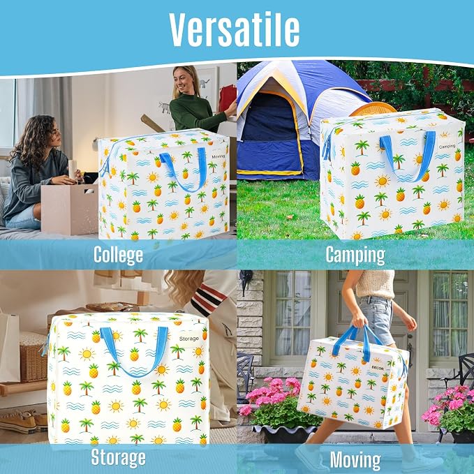 VENO 4 Pack Heavy Duty Moving Bags, Storage Bags, Packing Supplies, Top Zipper, Storage Totes for Camping, Clothes, Bedding, Comforters, Pillows (22 Gallon, Tropical Island, 4 Pack)