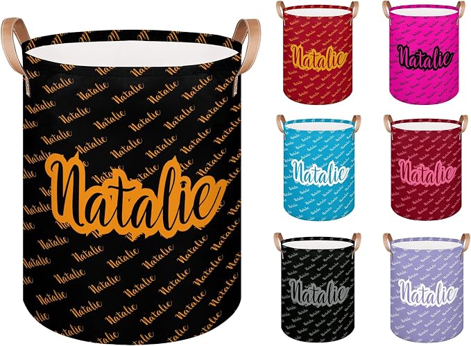 Personalized Laundry Basket, Custom Gift Laundry Hamper, Collapsible Nursery Waterproof Laundry Baskets, Dirty Clothes Toy Hamper with Handles Name Black Orange