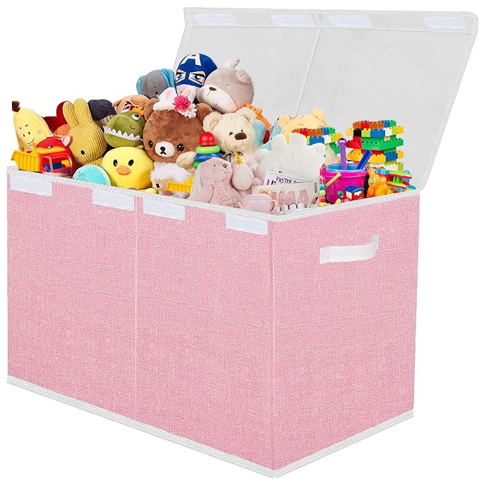 Pantryily Toy Storage Box for Girls, Large Kids Toy Chest Boxes Organizers and Storage with Lids & Handles for Nursery,Playroom 24.5"x13"x16"(Pink)