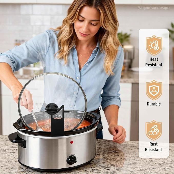 Crock Pot Lid Holder - 2 Pack Space-Saving Slow Cooker Lid Rack Anti-Spill | Support for Pre/Post Meal Tasks, Fits Most Lids for Home & Apartment Kitchens