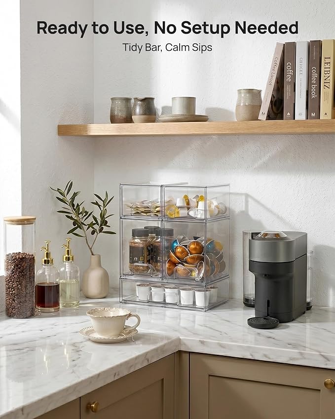Vtopmart Stackable Storage Drawers Set of 9, Clear Plastic Organizer Bins for Baby Bottle, Beauty Supplies Storage, Ideal for Kichen Countertop, Vanity, Bathroom, Cabinet, Pantry Organization