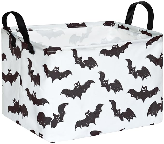 Halloween Bat Storage Basket with Handles Open Gifts&Candy Spooky Basket stuffers for Kids Baby Collapsible Women Organizer Bins Toys Boxes for Shelves Home Office