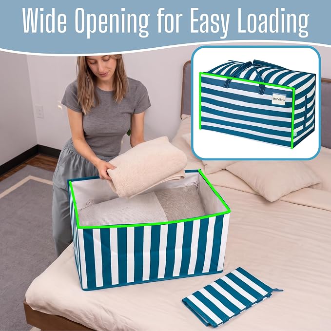 VENO 8 Pack Extra Large Heavy Duty Moving Bags with Wide Opening & Reinforced Handles, Reusable Storage Tote Bags with Strong Zippers for Clothes, College Dorm Essentials & Moving Supplies